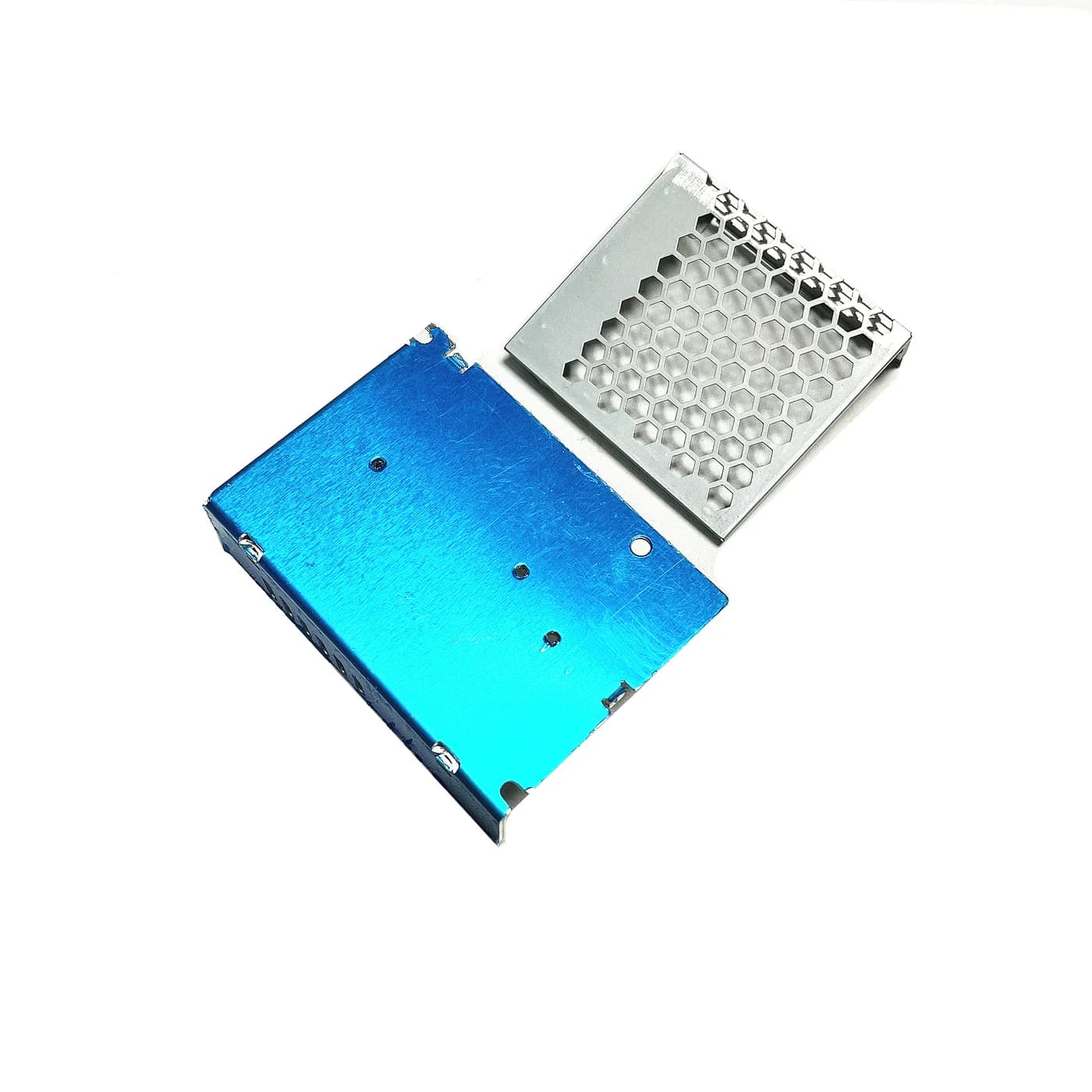 Sheet metal enclosure sample on a white background