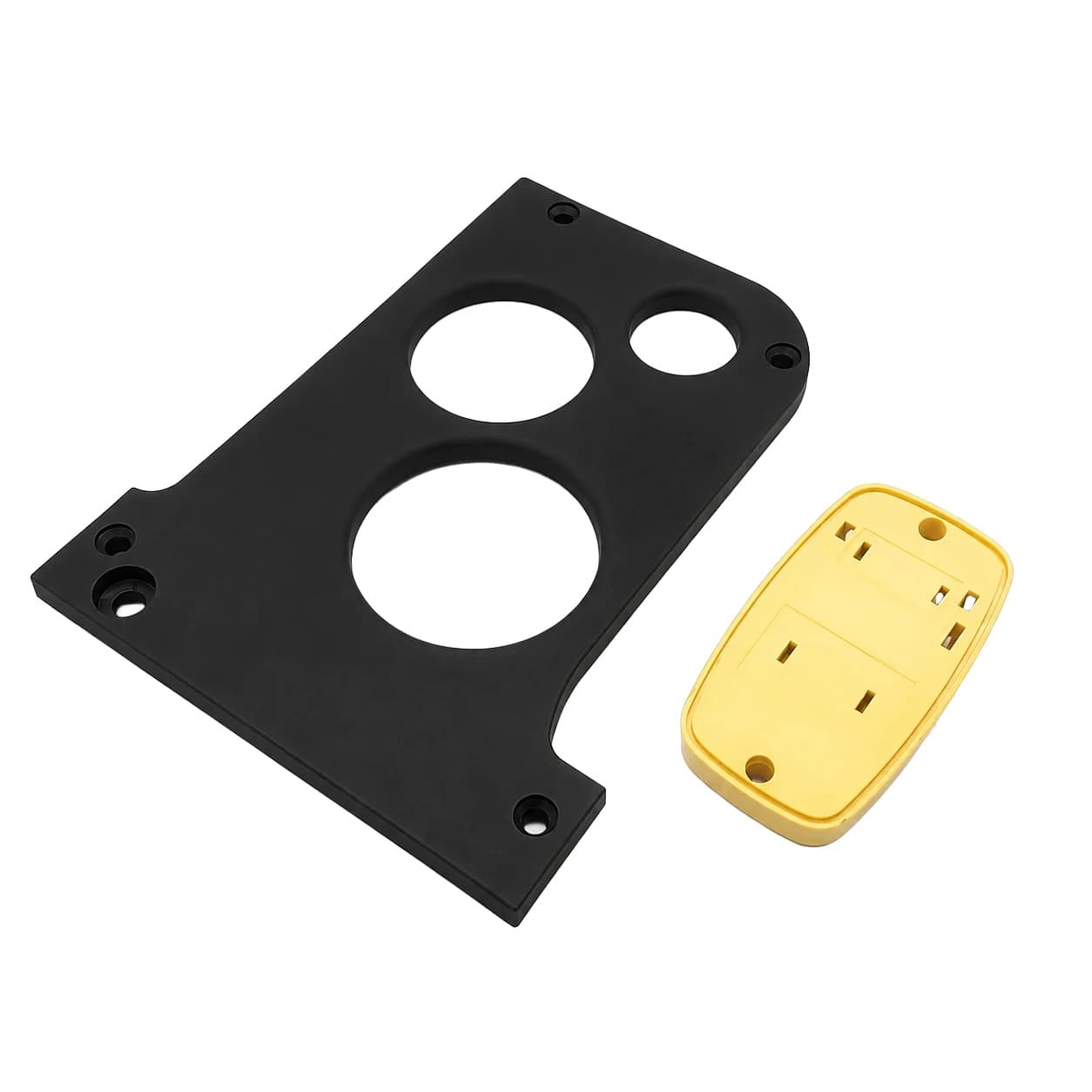 Plastic panel component sample set on a white background