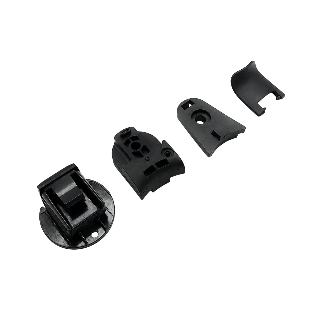 Plastic clip and retaining component samples on a white background