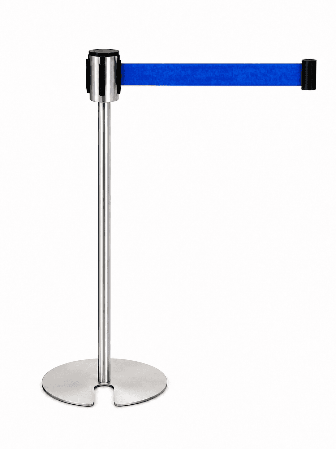 Retractable queue barrier 201 stainless steel — slim post product model / finish