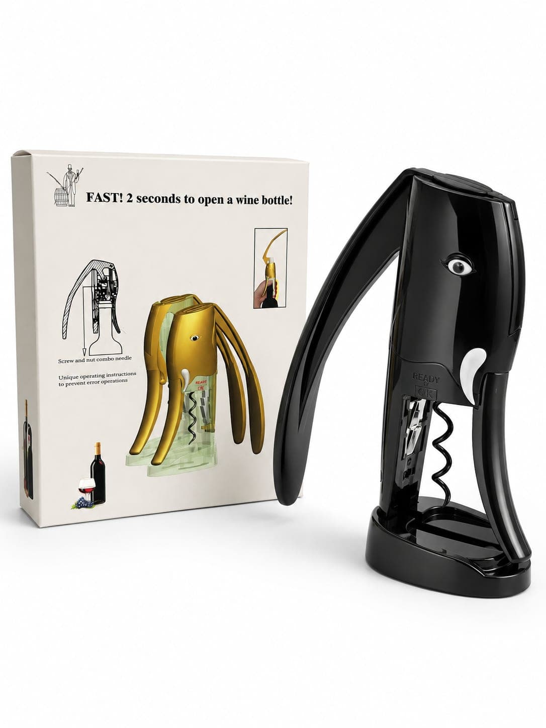 Elephant-style wine opener with color box