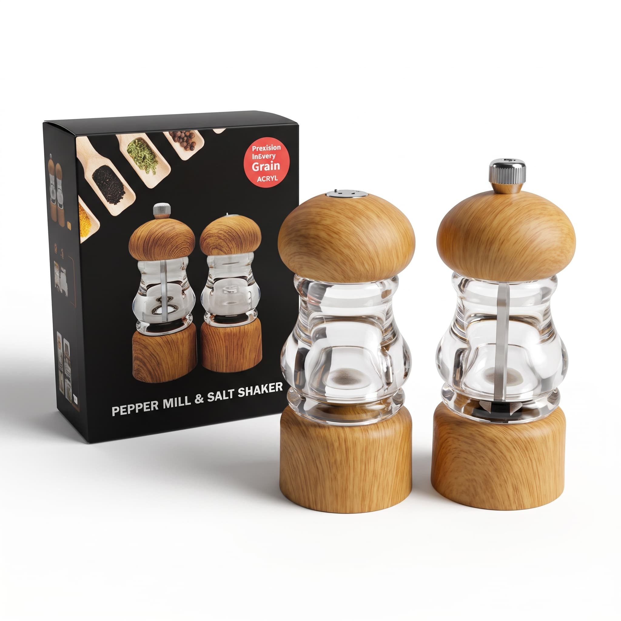 Acrylic pepper grinder item GD8160P-Y (Yellow Wood Grain) / GD8160AS-Y (Yellow Wood Grain) view 1