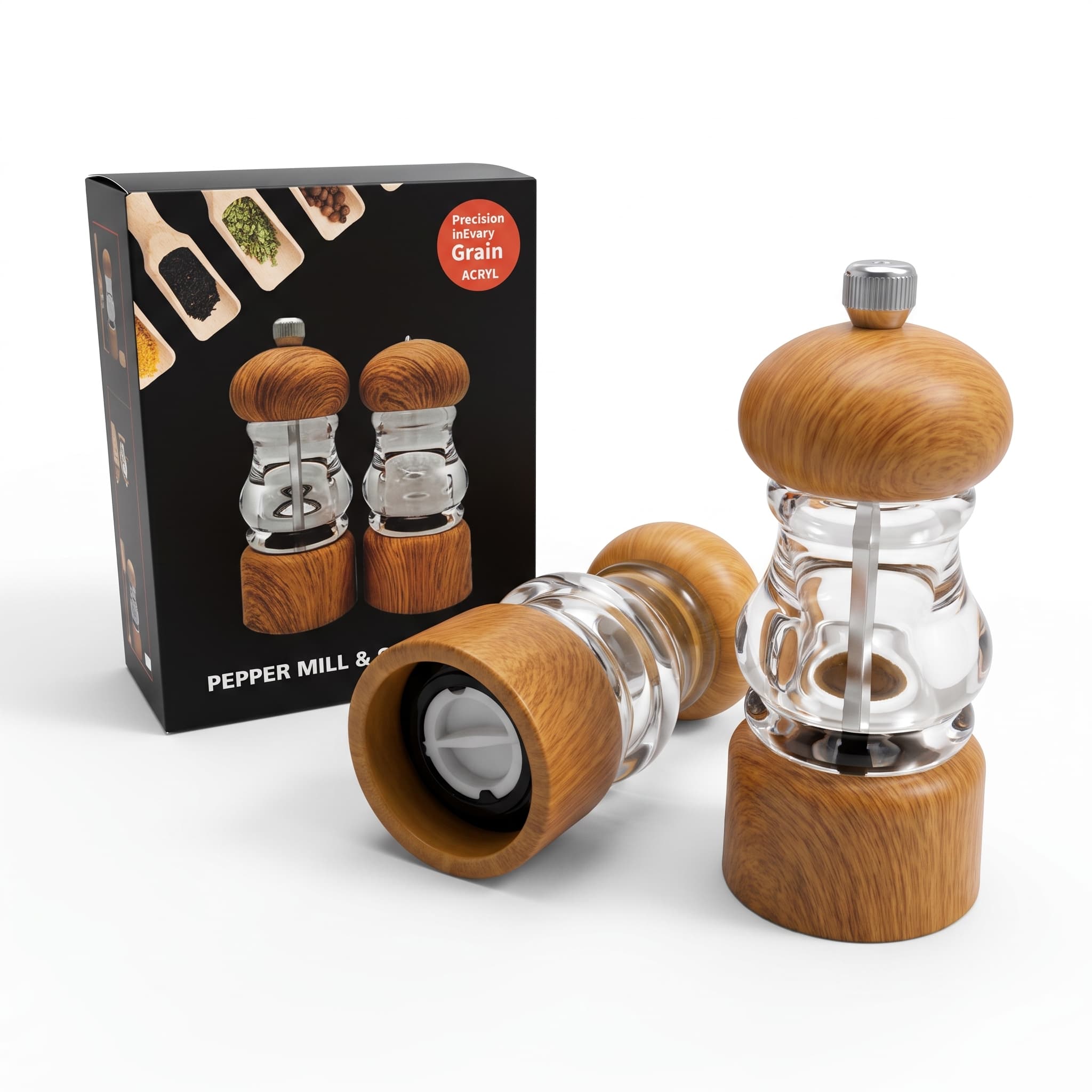 Acrylic pepper grinder item GD8160P-Y (Yellow Wood Grain) / GD8160AS-Y (Yellow Wood Grain) view 3