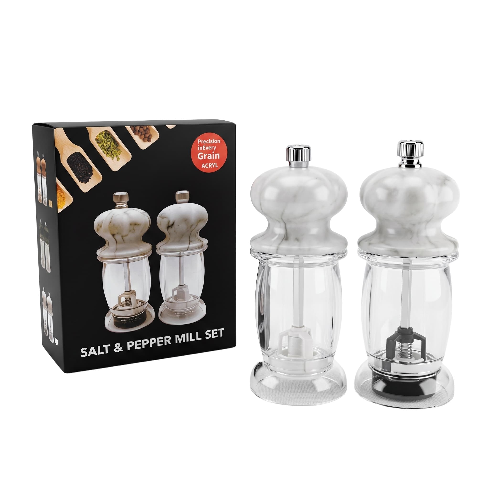 Acrylic pepper grinder item GD6165P-W (White Stone Pattern) / GD6165S-W (White Stone Pattern) view 1