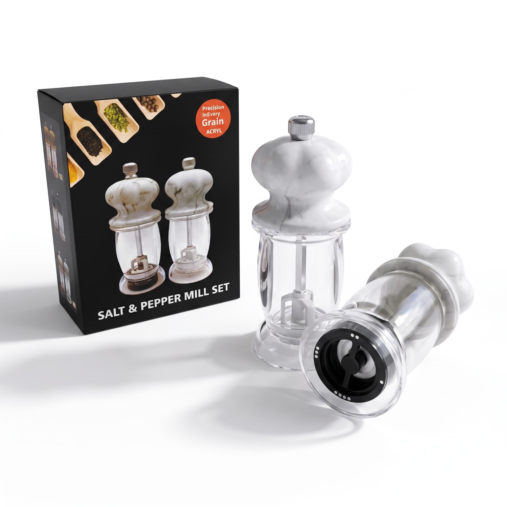 Acrylic pepper grinder item GD6165P-W (White Stone Pattern) / GD6165S-W (White Stone Pattern) view 2