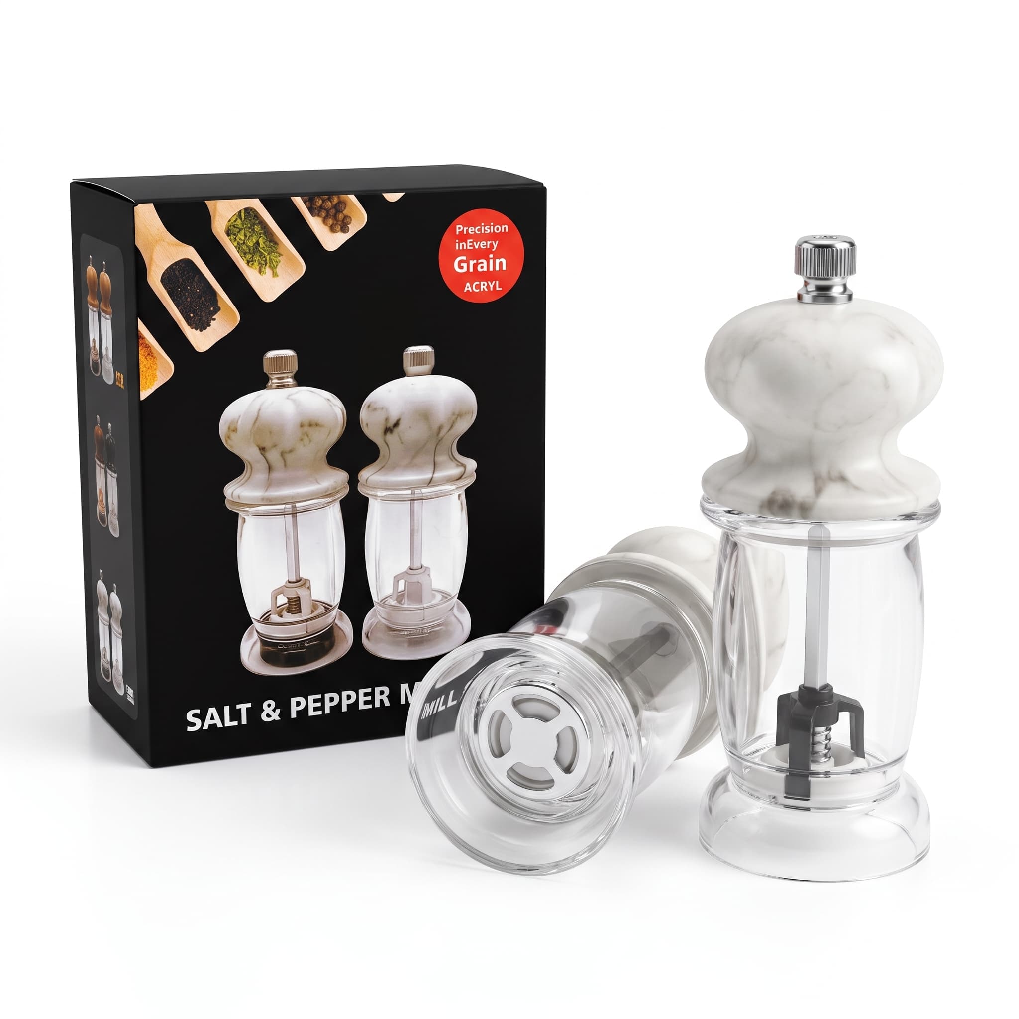 Acrylic pepper grinder item GD6165P-W (White Stone Pattern) / GD6165S-W (White Stone Pattern) view 3