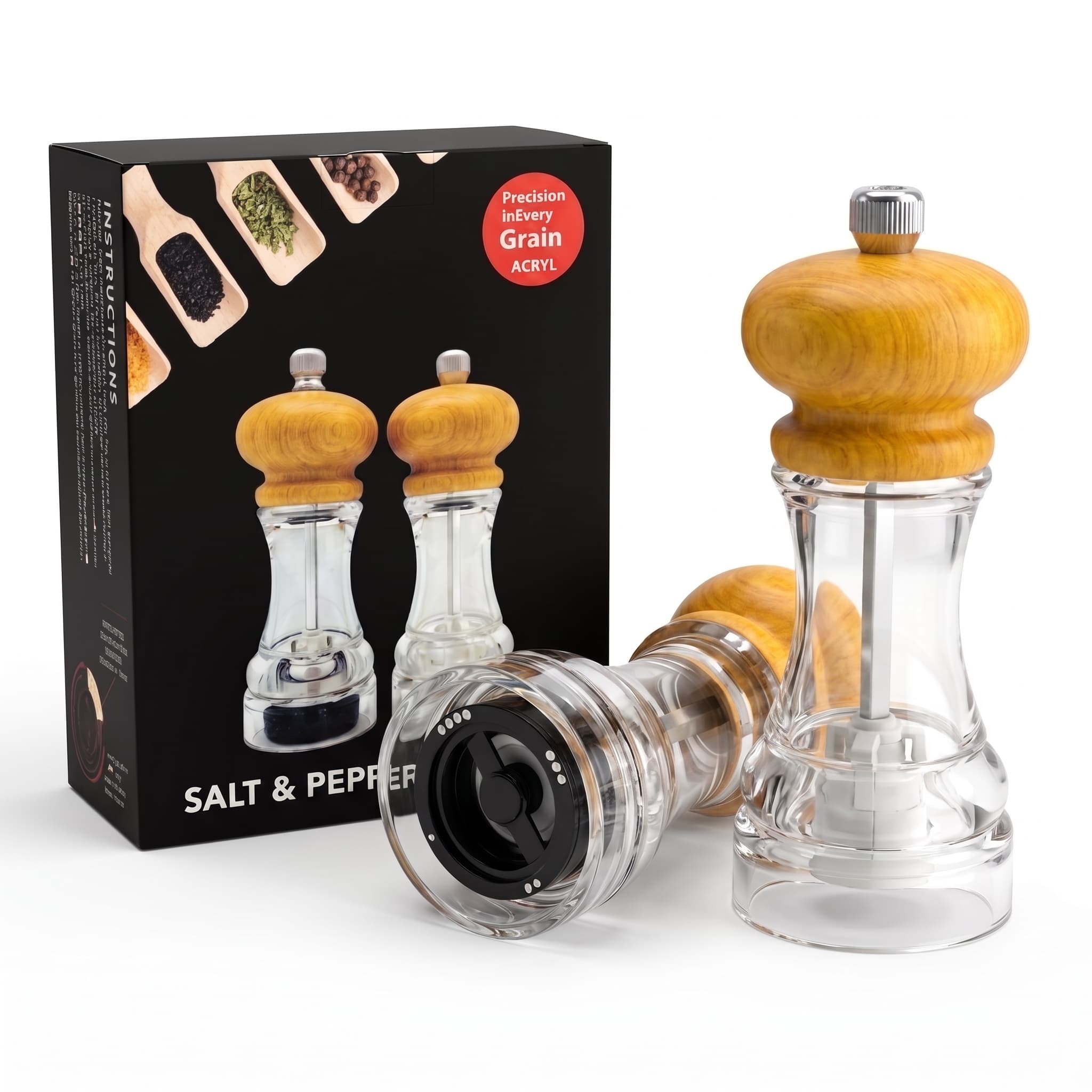 Acrylic pepper grinder item GD6916P-Y (Yellow Wood Grain) / GD6916S-Y (Yellow Wood Grain) view 1