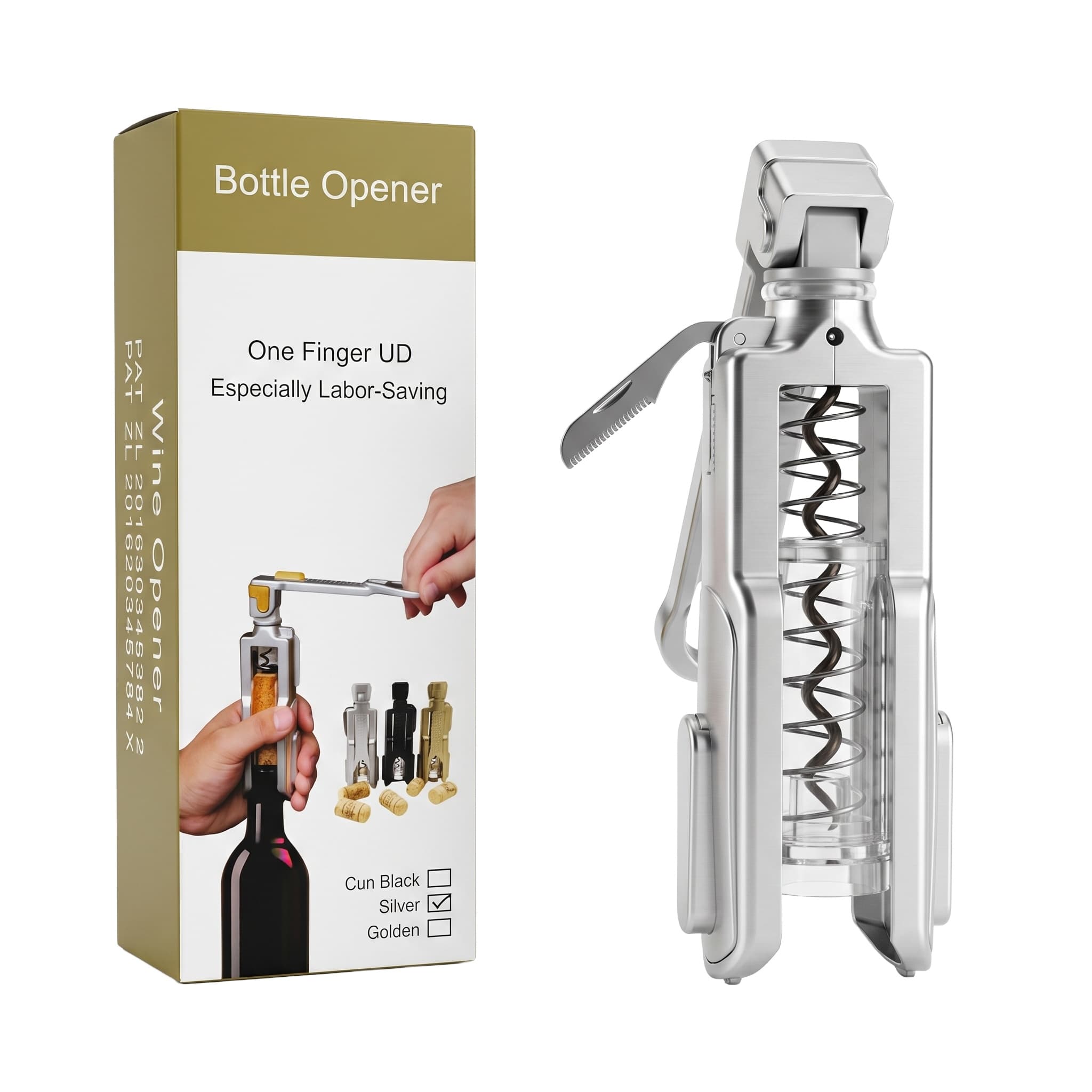 Wine opener Silver finish view 1