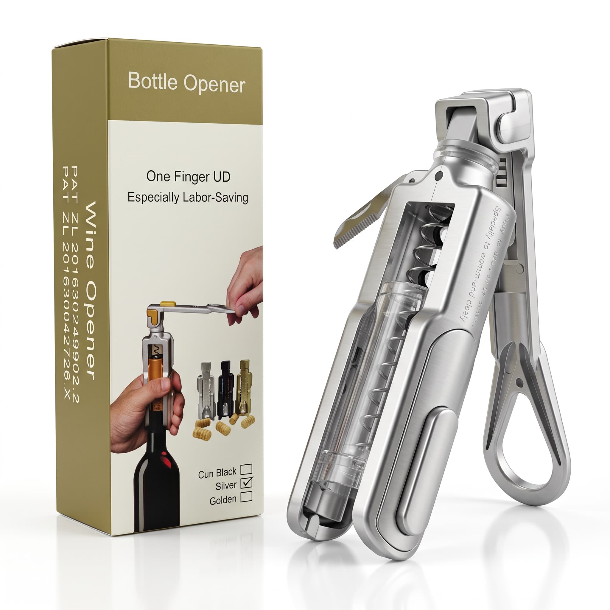 Wine opener Silver finish view 2