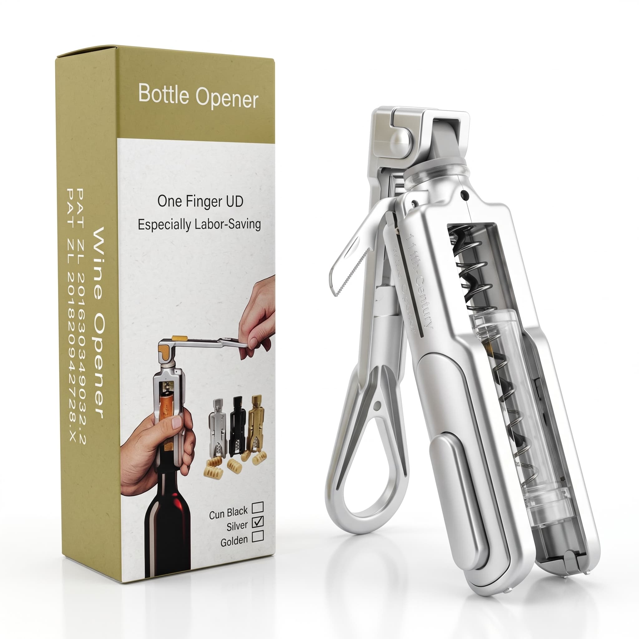 Wine opener Silver finish view 3